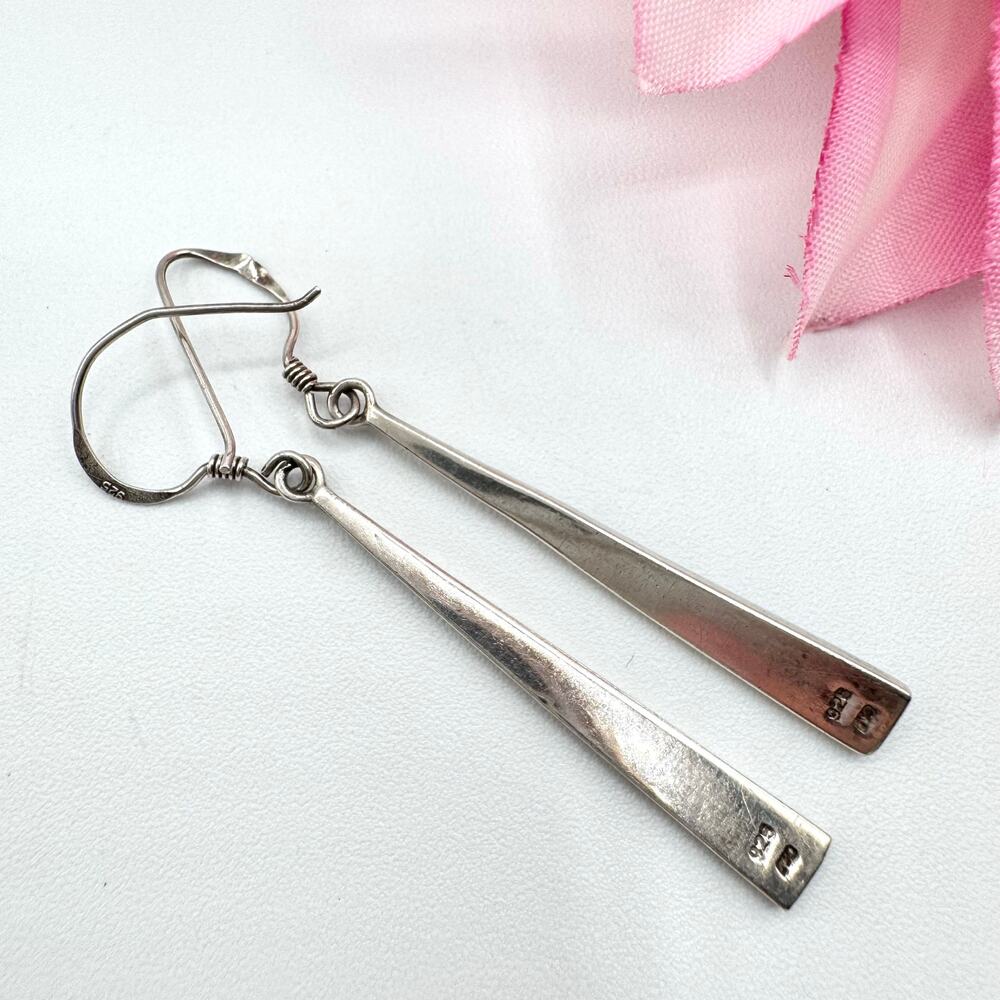 925 Sterling Silver Turquoise Inlay Long Dangle Earrings Southwest Tribal Native - Picture 4 of 10